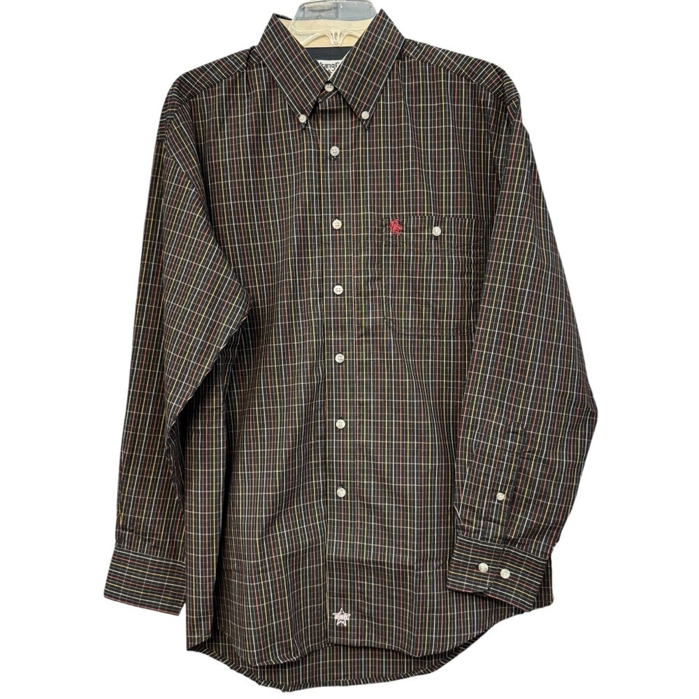 Wrangler PBR Plaid Button Down Shirt Men’s M Western Rodeo Cowboy